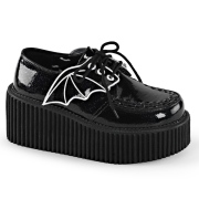 Fekete 7,5 cm CREEPER-205 Platform Creepers Cipő Denevérszárnyak