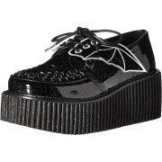 Fekete 7,5 cm CREEPER-205 Platform Creepers Cipő Denevérszárnyak