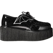 Fekete 7,5 cm CREEPER-205 Platform Creepers Cipő Denevérszárnyak