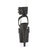 Fekete Csillámos 18 cm ADORE-791LG pleaser magassarkú boka szíjjal