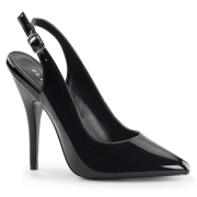 Fekete Lakk 13 cm SEDUCE-317 slingback körömcipők Lapos