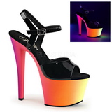 Fekete Lakk 18 cm RAINBOW-309UV Szandál Magassarkú Neon Platform