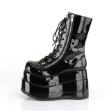 Fekete Lakkbőr 11,5 cm BEAR-265 Demonia Bokacsizma Platform