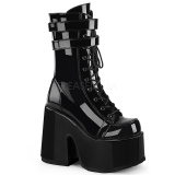 Fekete Lakkbőr 13 cm CAMEL-250 DemoniaCult Bokacsizma Platform