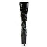 Fekete Lakkbőr 8 20 cm FLAMINGO-2023 női füzös csizma magassarkű