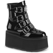 Fekete Lakkbőr 9 cm DAMNED-105 Bokacsizma Csatos