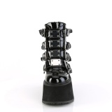 Fekete Lakkbőr 9 cm DAMNED-105 Bokacsizma Csatos