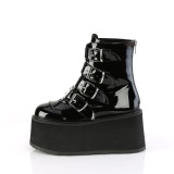Fekete Lakkbőr 9 cm DAMNED-105 Bokacsizma Csatos