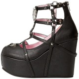 Fekete Műbőr 13 cm POISON-25-1 Gótikus Bokacsizma Éktalpú Platform
