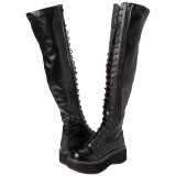 Fekete Műbőr 5 cm EMILY-375 fűzős combcsizma