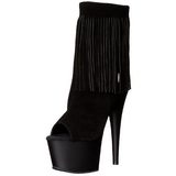 Fekete Szarvasbőr 18 cm ADORE-1019 női rojtos magassarkú bokacsizma