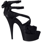 Fekete Szatén 15 cm Pleaser DELIGHT-678LC Magassarkú Platform