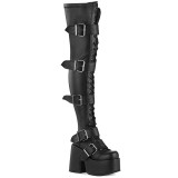 Fekete Vegan 13 cm CAMEL-305 fűzős combcsizma