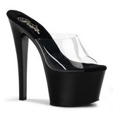 Fekete Átlátszó 18 cm PLEASER SKY-301 Platform Papucs