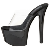 Fekete Átlátszó 18 cm PLEASER SKY-301 Platform Papucs