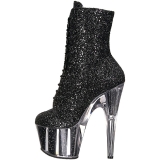 Fekete csillámos 18 cm ADORE-1020G női platform bokacsizma