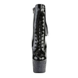 Fekete csillámos 18 cm Pleaser ADORE-1020LG rúdtánc magassarkú bokacsizma