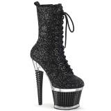 Fekete glitter 20 cm SPECTATOR-1040G rúdtánc cipő - platform bokacsizma