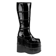 Fekete vinyl 18 cm STACK-301 demoniacult csizma - unisex cyberpunk csizma