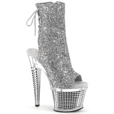Glitter 18 cm SPECTATOR-1018G rúdtánc platform nyitott orrú bokacsizma ezüst