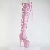Glitter 20 cm PEEP TOE Rozsaszin fűzős combcsizma magassarkú