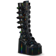 Hologram 14 cm SWING-815 alternatív csizma platformos csatos fekete