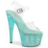 Kék 18 cm BEJEWELED-708RRS rúdtánc magassarkú cipő strass platform