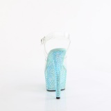 Kék 18 cm BEJEWELED-708RRS rúdtánc magassarkú cipő strass platform