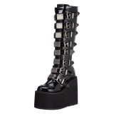 Lakkbőr 14 cm SWING-815 alternatív csizma platformos csatos fekete