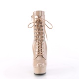 Lakkbőr 15 cm DELIGHT-1020 Bézs bokacsizma magassarkú