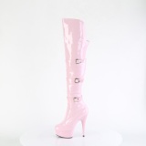 Lakkbőr 15 cm DELIGHT-3018 magassarkú combcsizma csatos rózsaszín