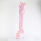Lakkbőr 20 cm FLAMINGO-3028 magassarkú combcsizma csatos rózsaszín