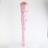 Lakkbőr 20 cm FLAMINGO-3028 magassarkú combcsizma csatos rózsaszín
