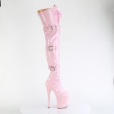 Lakkbőr 20 cm FLAMINGO-3028 magassarkú combcsizma csatos rózsaszín