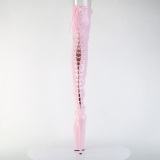 Lakkbőr 20 cm FLAMINGO-3850 Rozsaszin fűzős combcsizma