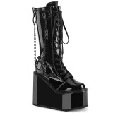 Lakkbőr fekete 14 cm SWING-150 cyberpunk csizma platformos