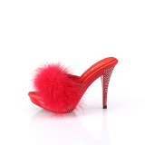 Műbőr 11,5 cm ELEGANT-401F prém papucs magassarkú Piros