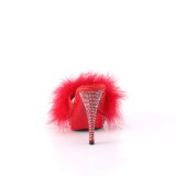 Műbőr 11,5 cm ELEGANT-401F prém papucs magassarkú Piros