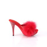 Műbőr 11,5 cm ELEGANT-401F prém papucs magassarkú Piros