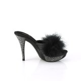 Műbőr 11,5 cm ELEGANT-401F prém papucs magassarkú fekete
