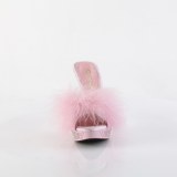 Műbőr 11,5 cm ELEGANT-401F prém papucs magassarkű rózsaszín
