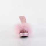 Műbőr 11,5 cm ELEGANT-401F prém papucs magassarkú rózsaszín