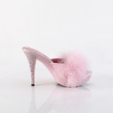 Műbőr 11,5 cm ELEGANT-401F prém papucs magassarkú rózsaszín