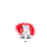 Műbőr 12,5 cm GLORY-501F-8 prém papucs magassarkú Piros