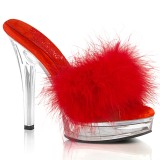 Műbőr 13,5 cm MAJESTY-501F-8 prém papucs magassarkú Piros
