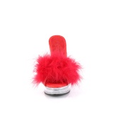 Műbőr 13,5 cm MAJESTY-501F-8 prém papucs magassarkú Piros