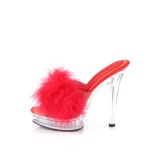 Műbőr 13,5 cm MAJESTY-501F-8 prém papucs magassarkú Piros