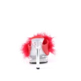 Műbőr 13,5 cm MAJESTY-501F-8 prém papucs magassarkú Piros
