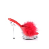 Műbőr 13,5 cm MAJESTY-501F-8 prém papucs magassarkú Piros