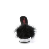 Műbőr 13,5 cm MAJESTY-501F-8 prém papucs magassarkú fekete